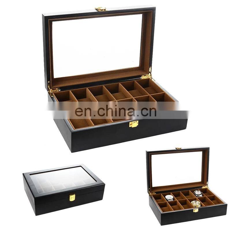 Watch Box 12 Grids Black Matte Spray Paint Watch Case Boxes Organizer for Men Watch Women Jewelry Boxes Display