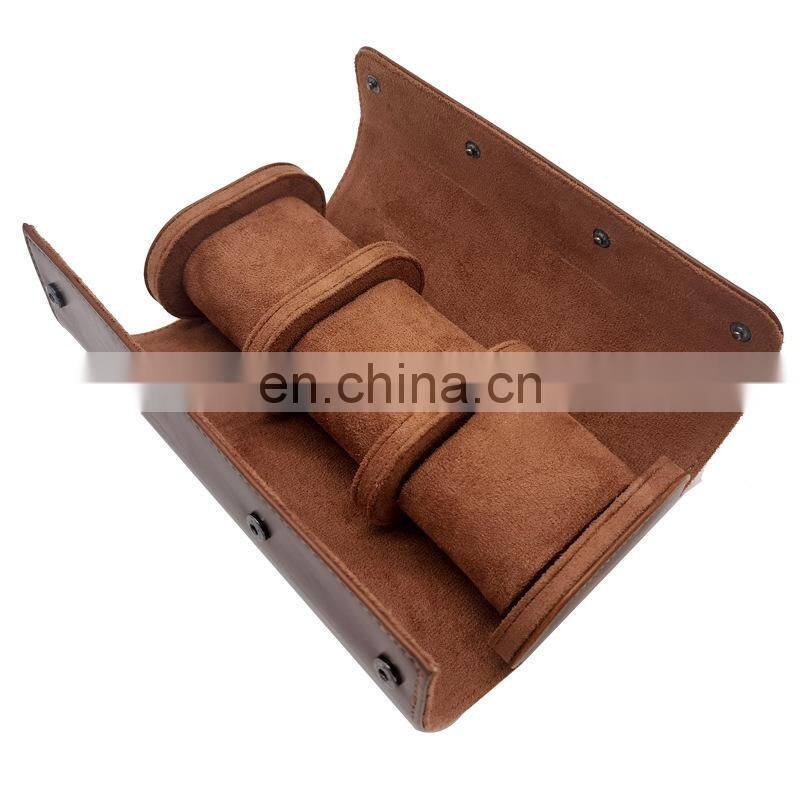 3 Slots Watch Roll Travel Case Chic Portable Vintage Leather Display Watch Storage Box Slid in Out Watch Holder Organizer