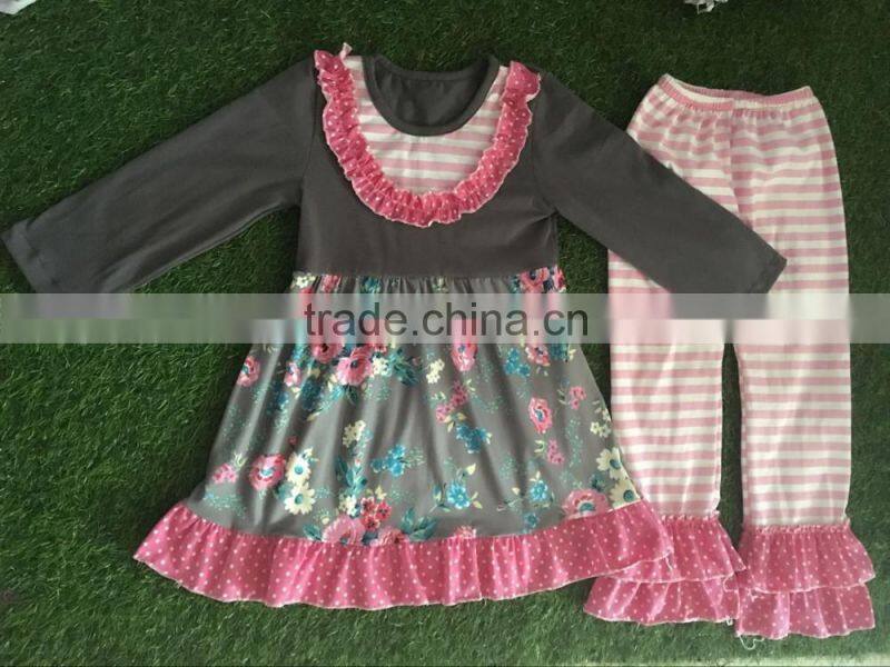 bib long sleeve flowers printing clothes and stripe icing ruffle pants wholesale clothing market