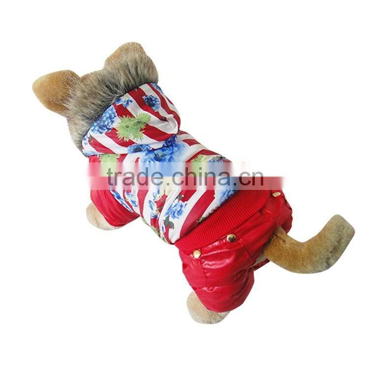 Luxury fur flower cotton Red dog clothes