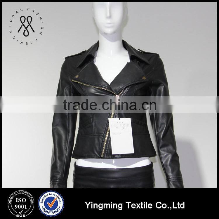 Wholesale women's fashion PU leather black jacket