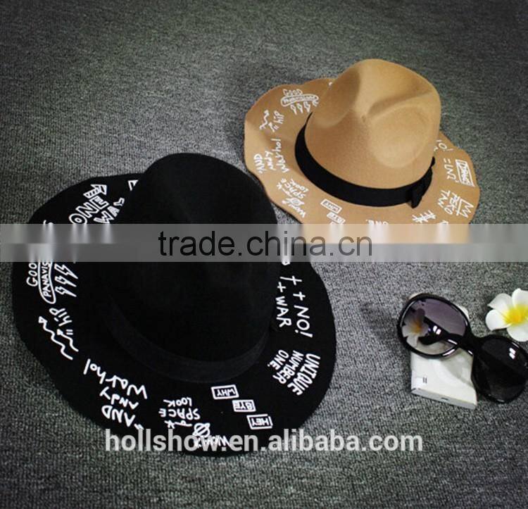 Autumn Winter Fedora Hat Creative Painting Large Brim Women Sun Hat