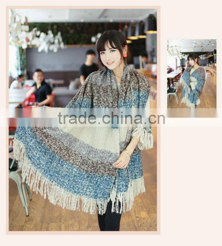 Tassel Striped Mohair Women Winter Scarf