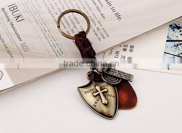 Custom Made Leather Keychain Genuine Leather Keychain with Metal Shield