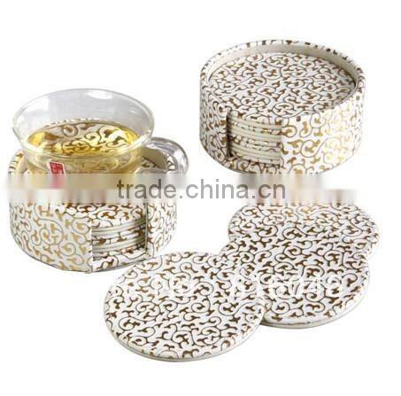Round Gold Pattern Promotional Leather Coaster