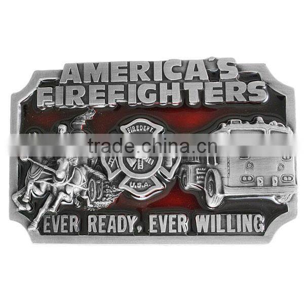 American Firefighters From Yesterday To Today With This Finely Sculpted And Enameled Pewter Belt Buckle
