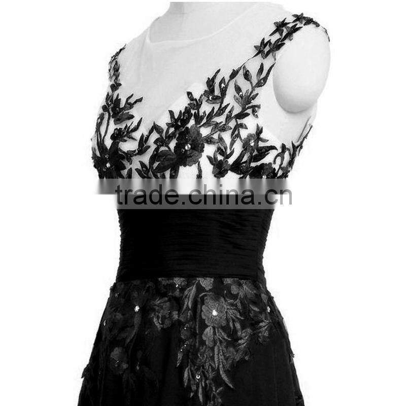 Women's Simple Black O-Neck Print Chiffon Floor-Length dress