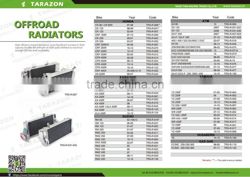 CNC aluminum motorcycle radiator with high heat transfer for dirt bike