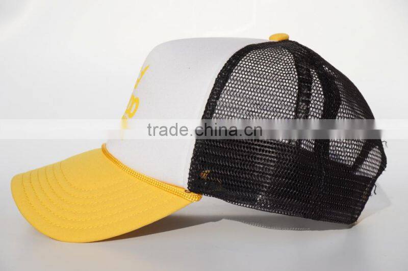 Yellow polyester foam snapback hat with string