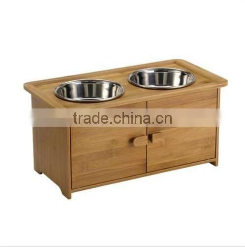 Bamboo Pet/Dog Bowls Elevated Feeder- Storage Compartment