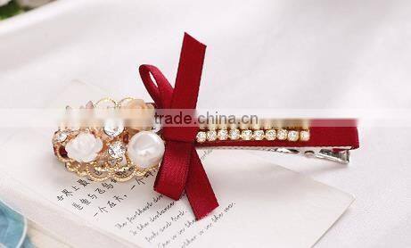 newest decorative hair bow flower beads hair clip design bridal hair accessory