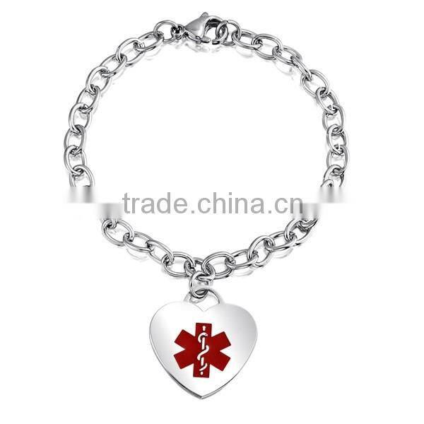 custom engrave id blank metal charm stainless steel bracelet