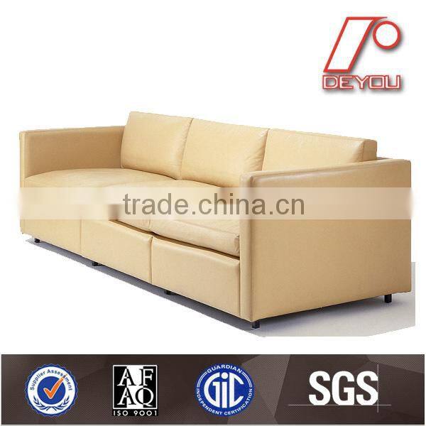 the latest three seat sofa was made from metal leg and high density foam and genuine leather /PU/Fabric three/