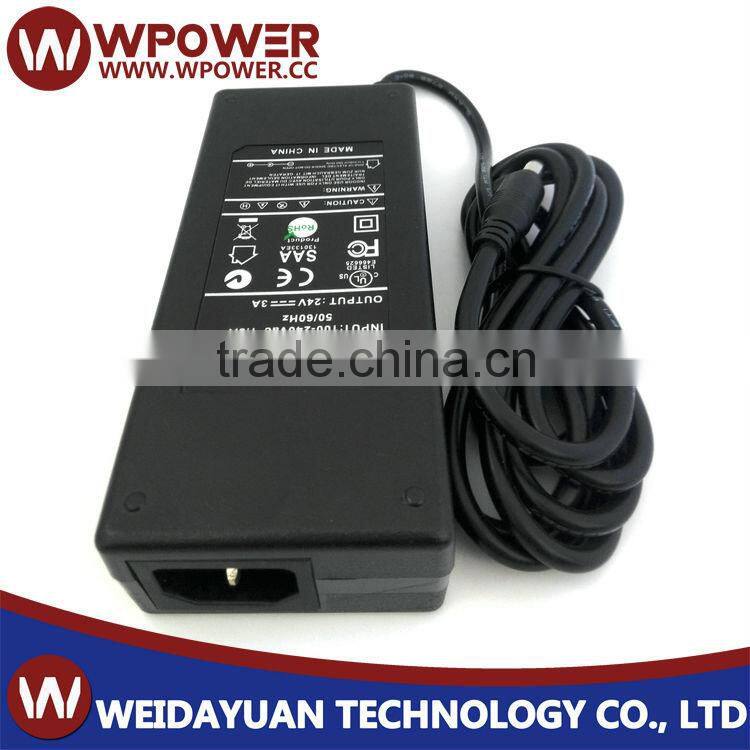 UL FCC CE SAA KC certification ac dc 24v 3a ac power adapter