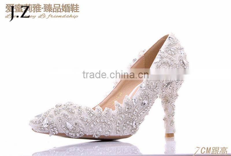OW24 fashion crystal mid heel wedding shoes, pointed wedding shoes