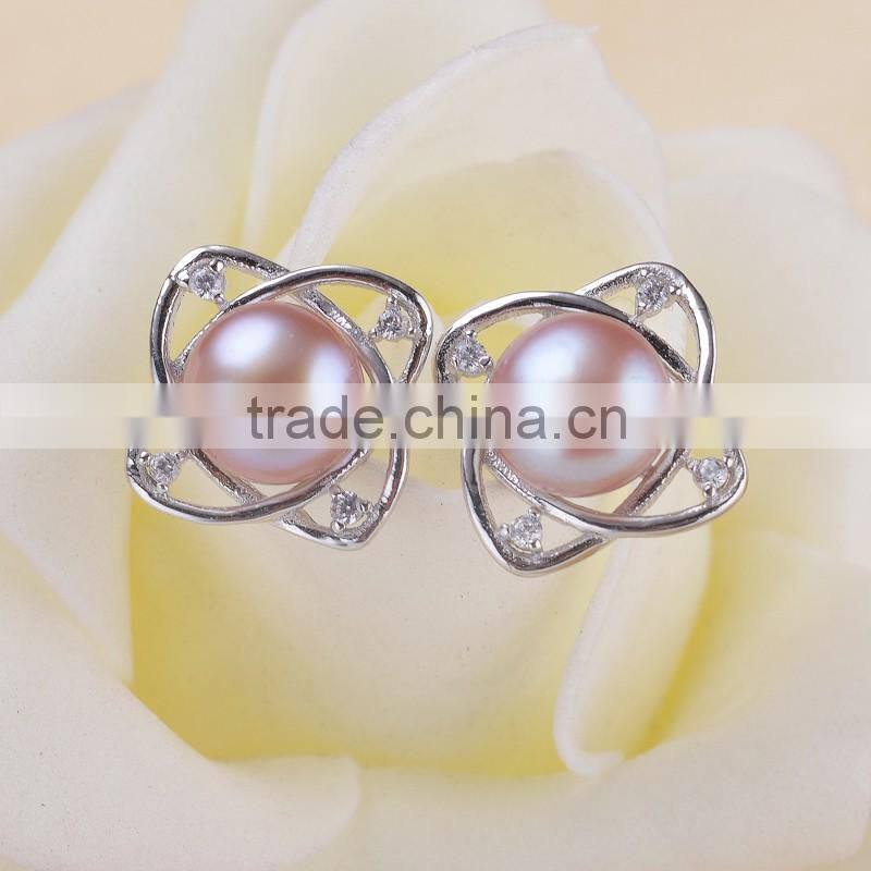 8-9mm 925 sterling silver real freshwater pearl jewelry earrings