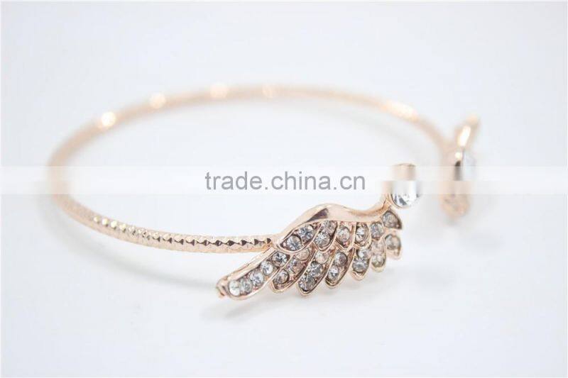 Cuff Ring Rose Gold Wave Pattern Bracelet White Crystal Rhinstone Wings Open Adjustable Cuff For Women For 2016New Intrend style