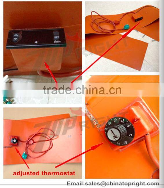 Flexible Spring Fixed Silicone Rubber Oil Tank Blanket Heater with Veclro and plug