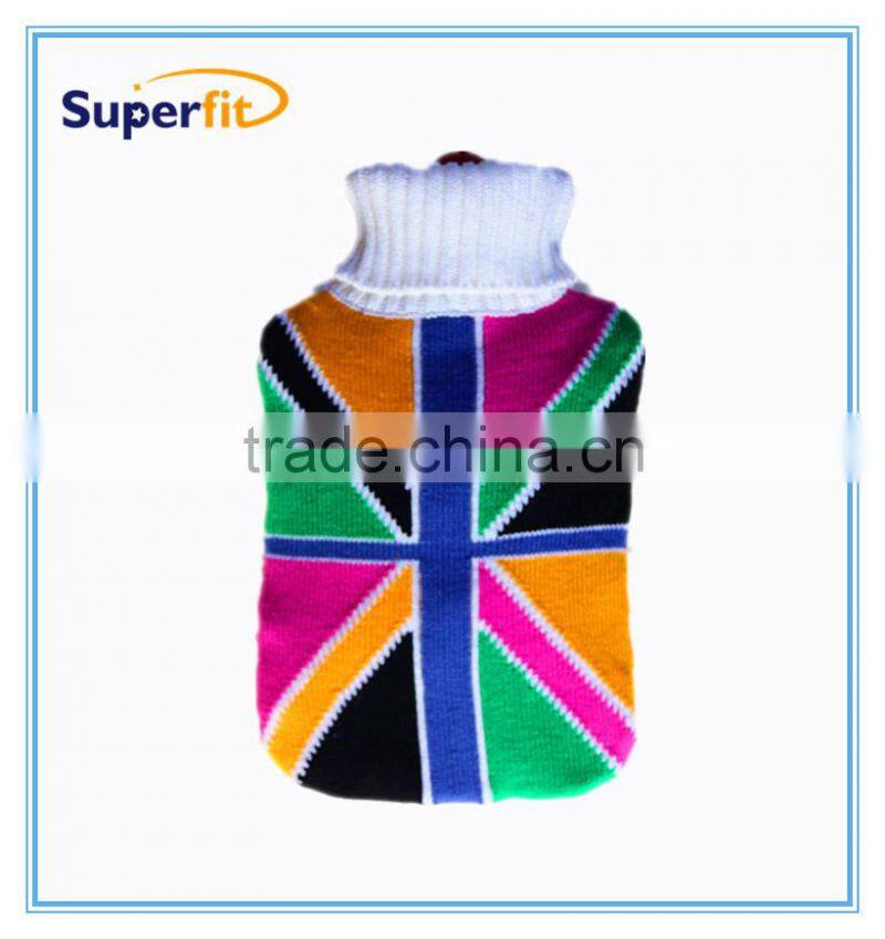 Rainbow knitted cover with hot water bag