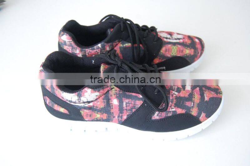 The shoes lady sneaker shoes 2016 active sports shoes printed canvas fabric upper woman walking shoes