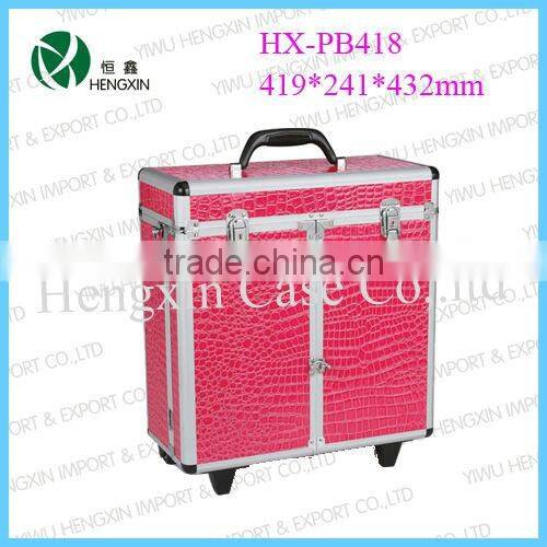 pink beauty trolley case,aluminum trolley hairdressing cosmetic case,professional cosmetic trolley cases