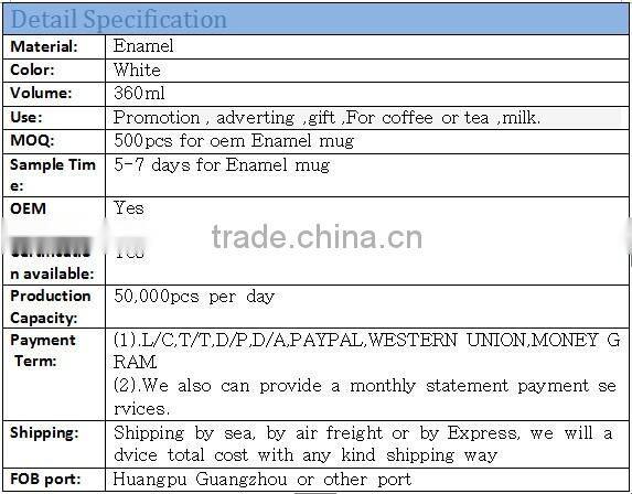 Promotional gift items High Quality Personalized private label white enamel camping mug enamel cup enamelware wholesale