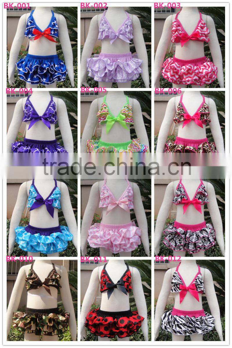 Satin leopard children girls swimwear hot selling satin two piece bikini set for girls