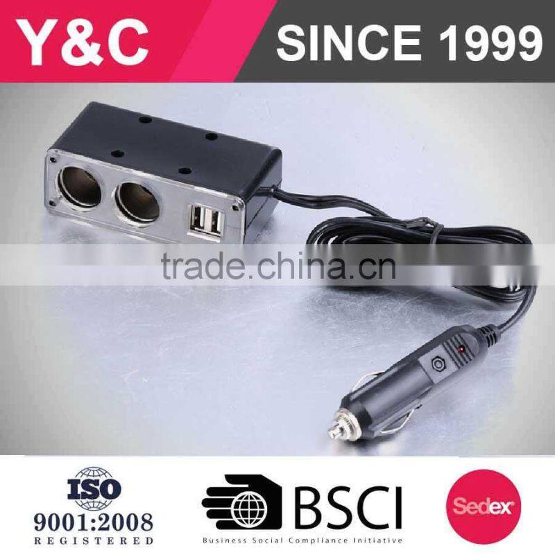 2 way cigarette lighter socket with 2 USB