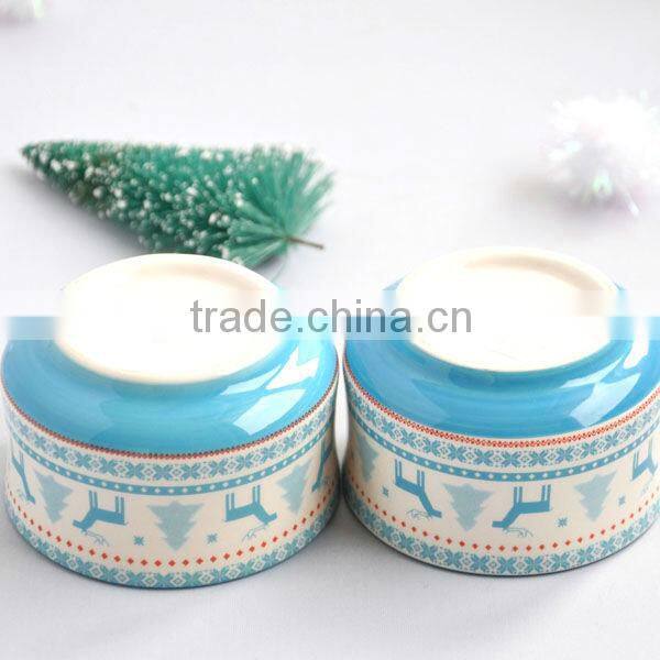 Blue Christmas Deer ceramic pudding cup (IDX-311)