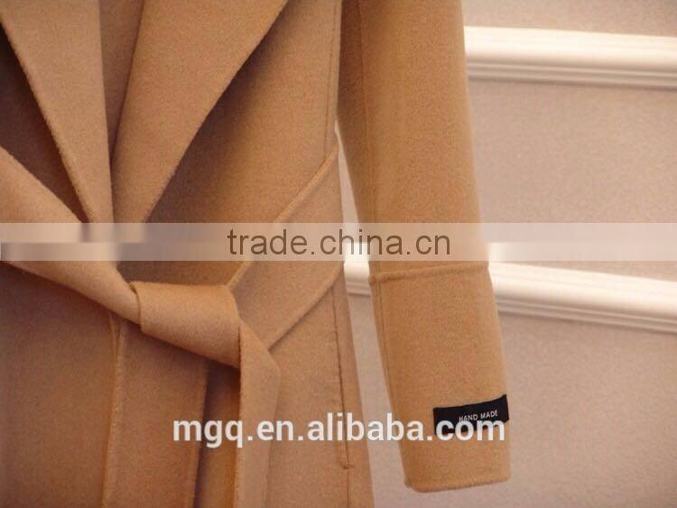 Hand sewn women's wool long coat 100% wool shawl collar with belt