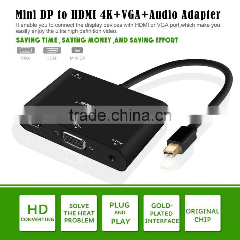 VOXLINK Mini DisplayPort turn VGA / Audio / HDMI 4K 3in1 adapter cable black
