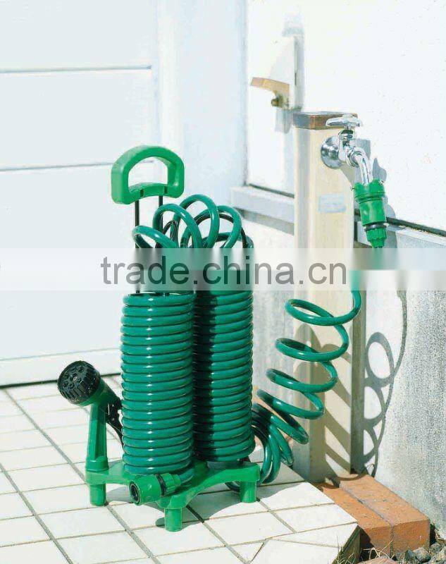 15M Coil Garden Hose With Brass Connector And 4-function Nozzle