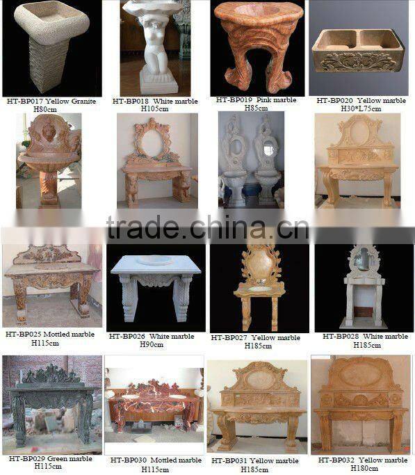 Floral Design Marble Wash Basin With Mirror