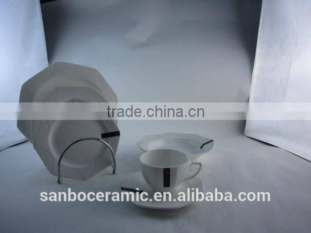 New modern square dinner set 47 pcs white diamond shape plate gold and silver rim