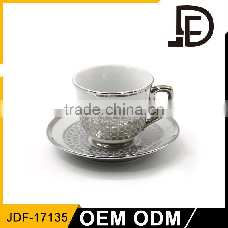 Durable Silver Porcelain Cup And Saucer / White Cup And Saucer With Custom Logo and design