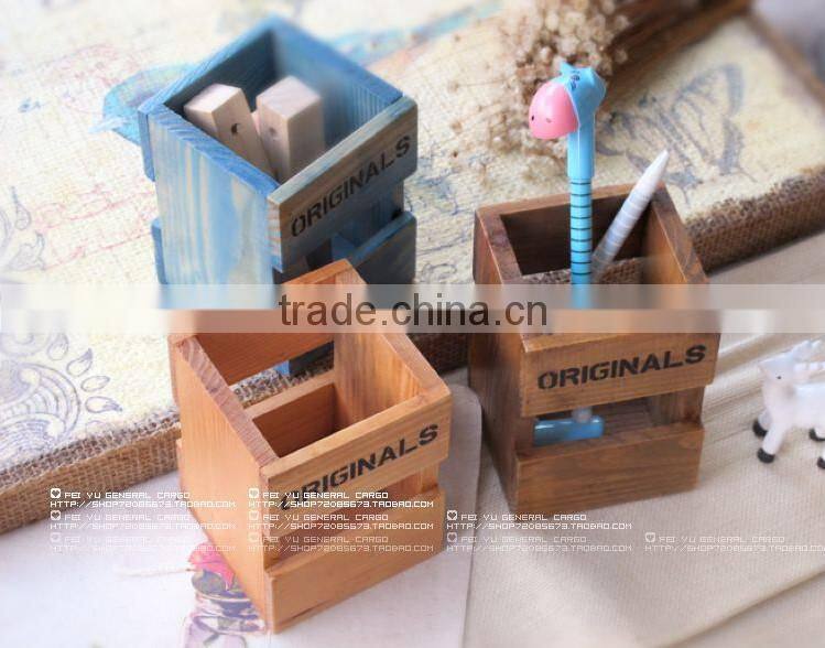 do old zakka wooden pen container or sundry box