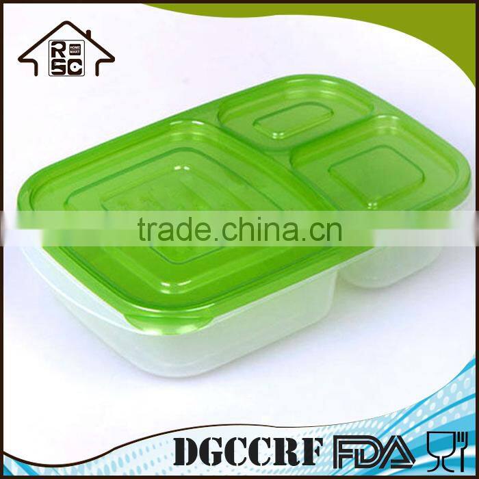 3 Compartment plastic lunch box with lid reusable