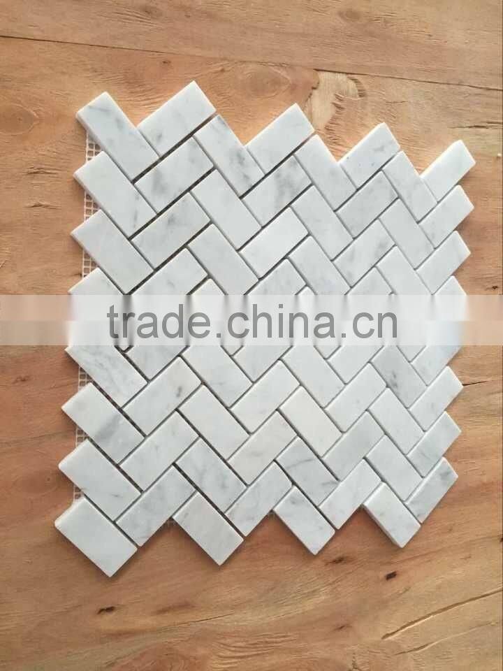 Carrara White Marble Herringbone Mosaic Tile Bianco Carrara Herringbone Tile