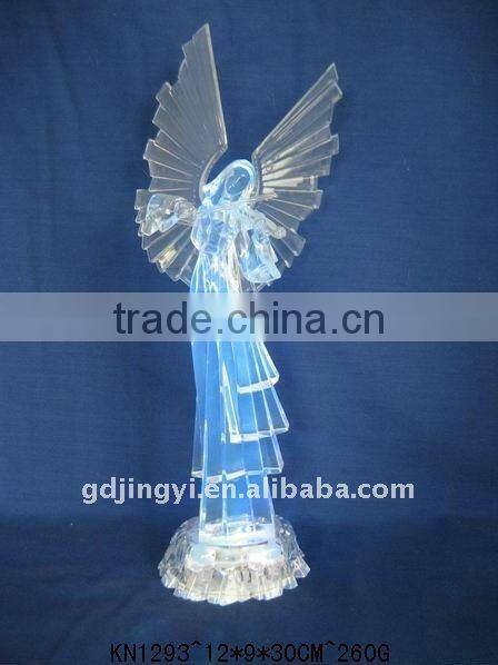 acrylic Christmas angels figurines hold a heart with LED light