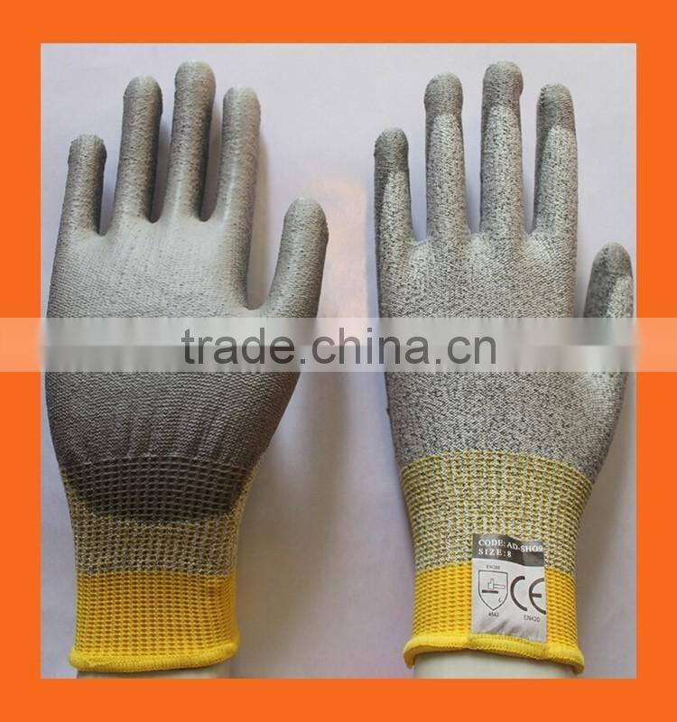 EN 388 4543 Hi VIZ Green UHMWPE Liner PU Coating Cut Resistant Gloves,Cool Breathable Garden Gloves