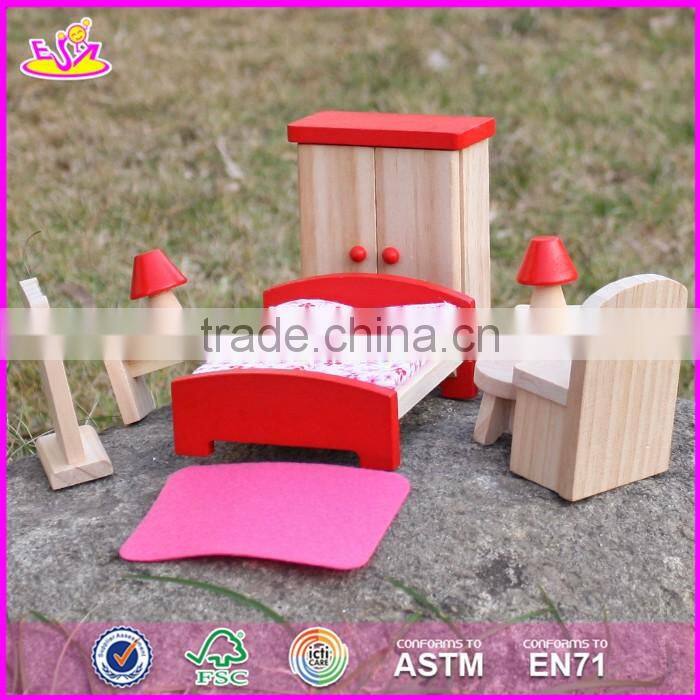 2017 New design children toys red wooden dolls house furniture W06B053