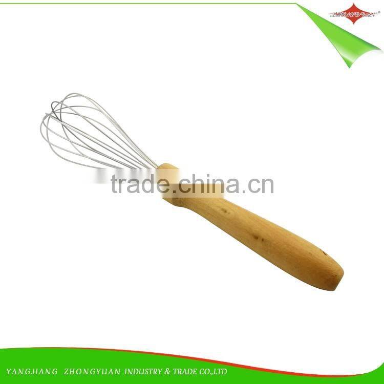 ZY-C1035 8 inch stainless steel head egg whisk rubber wood handle egg beater