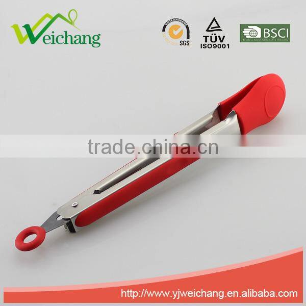 WCJ624 Premium Comfort Stainless Steel Locking oblong Food Tong with Silicone Heads, Good Grip
