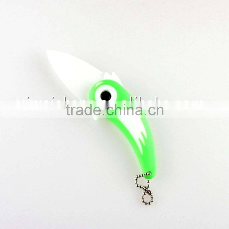 WCJ470 pocket mini folding bird shaped ceramic knife with green PP plastic handle,high quality