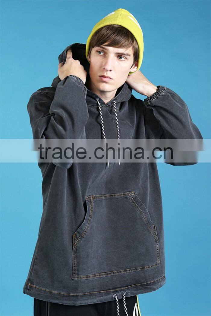 denim high quality pullover design your own 100% cotton oversized muscle fit plain black hoodie men customize string