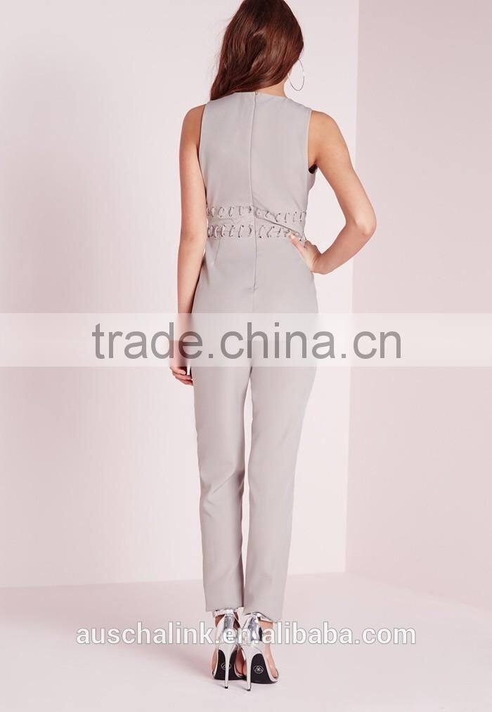grey stitch detail sleeveless jumpsuit fashion new design