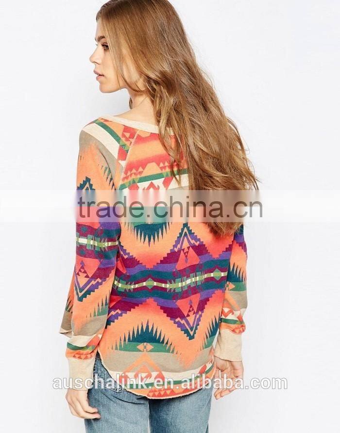2016 hot sale lady 100%cotton all over printed sweatshirt