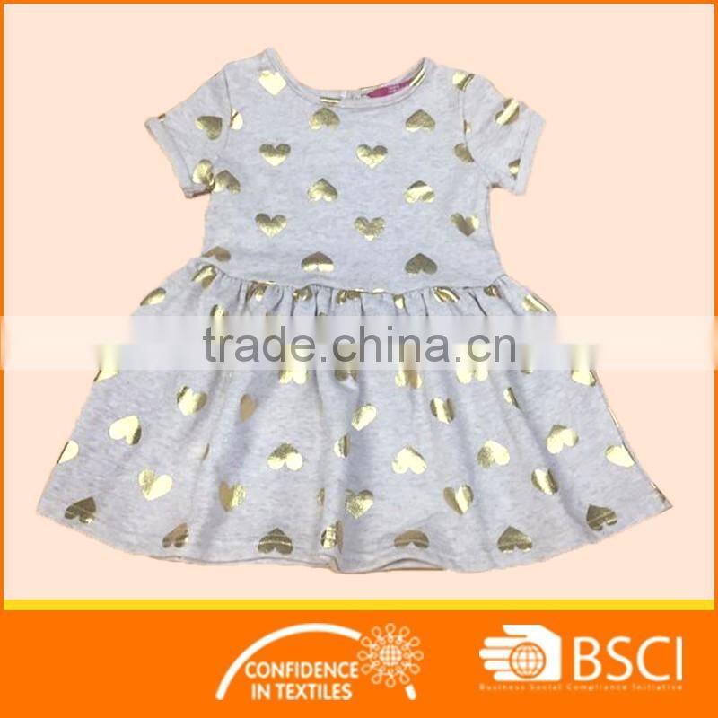 shinning gold foil hearts print baby dress designs