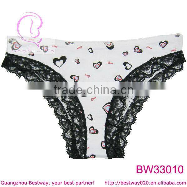 White cotton panties with black lace trim