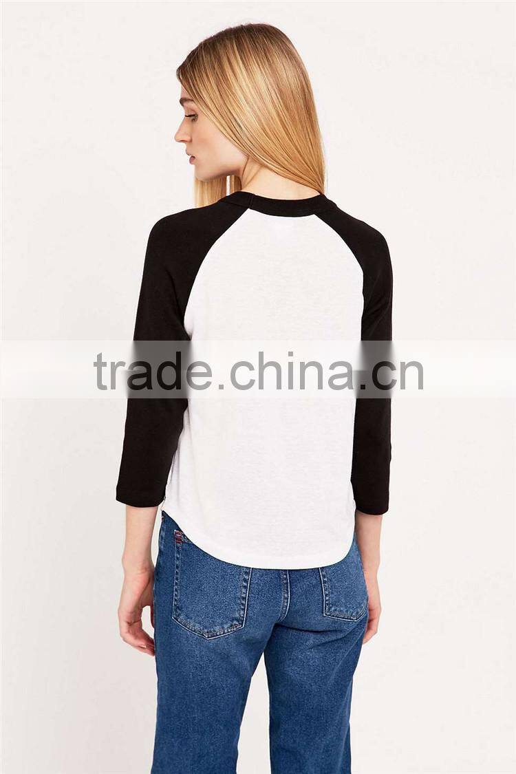 Crew neck wholesale 3/4sleeve blank t shirt ringer t shirt